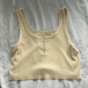Aerie Cream Sleeveless Buttoned Crop Tank Top